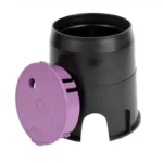 7 in. Round Tan Irrigation Valve Box with Purple Reclaimed Lid