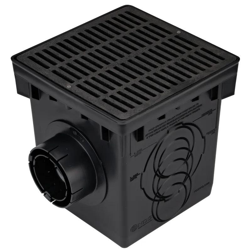 NDS 12" Square Catch Basin Kit, 2-Outlet Black (1200BLKIT)