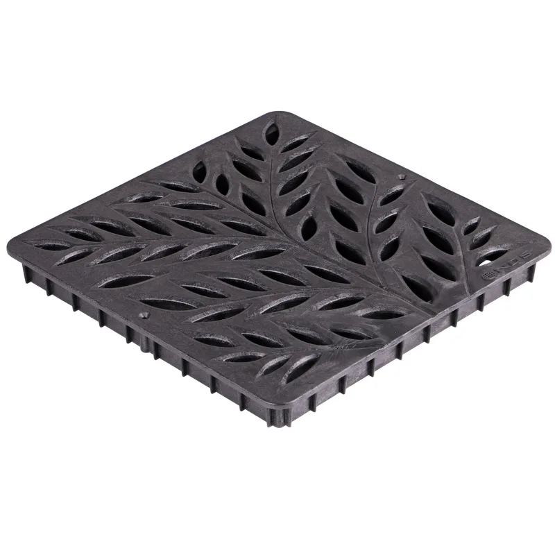 NDS 12" Square HDPE Black Catch Basin Decorative Botanical Drain Grate | NDS1218