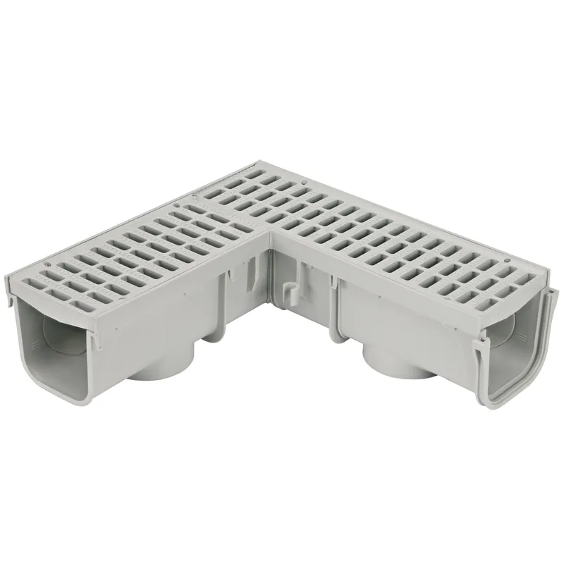 NDS 5" Pro Channel Drain 90° Elbow w/ Grate, Light Gray (861)