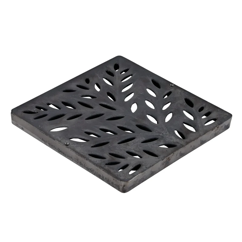 NDS 12 in. Square Catch Basin Drain Grate, Decorative Botanical Design, Cast Iron (1218CI)