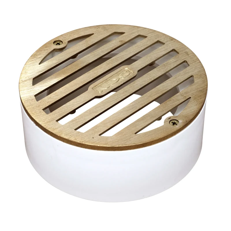 NDS 4 in. Round Grate with Collar, Connects to 3 in. Drain Pipe and 4 in. Drain Fittings, Satin Brass and Plastic (910B)